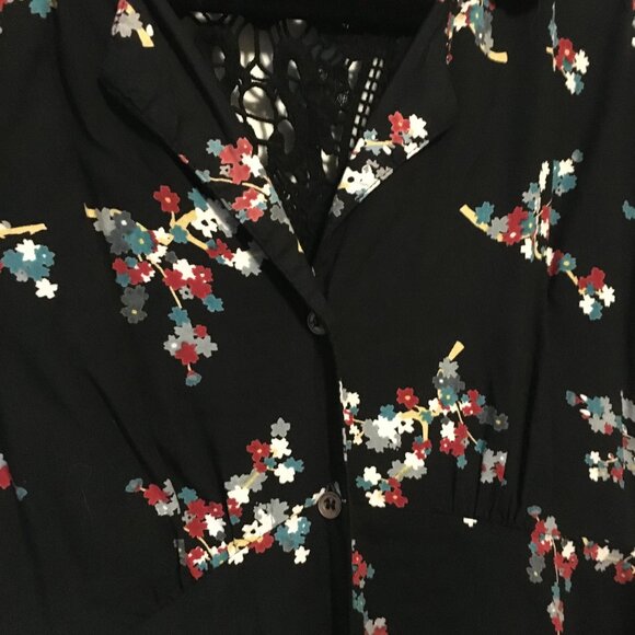 Whimsical Black Crochet Button Down Rayon A-Line Dress - Picture 8 of 16